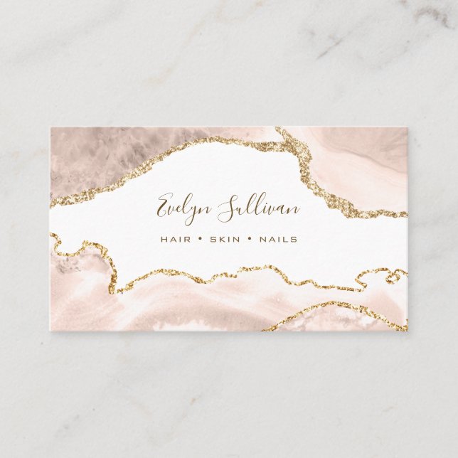 elegant ivory blush agate business card (Front)