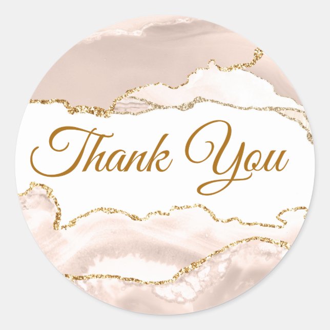 Elegant Ivory Blush Agate Thank you Classic Round Sticker (Front)