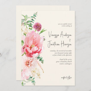 Elegant Ivory Blush Pink Floral Script Invitation