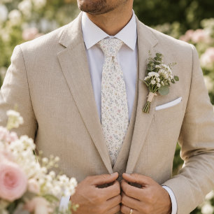 Elegant Ivory Botanical Wildflower Garden Wedding Tie