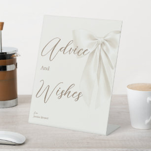 Elegant Ivory Bow Bridal Shower Advice & Wishes Pedestal Sign