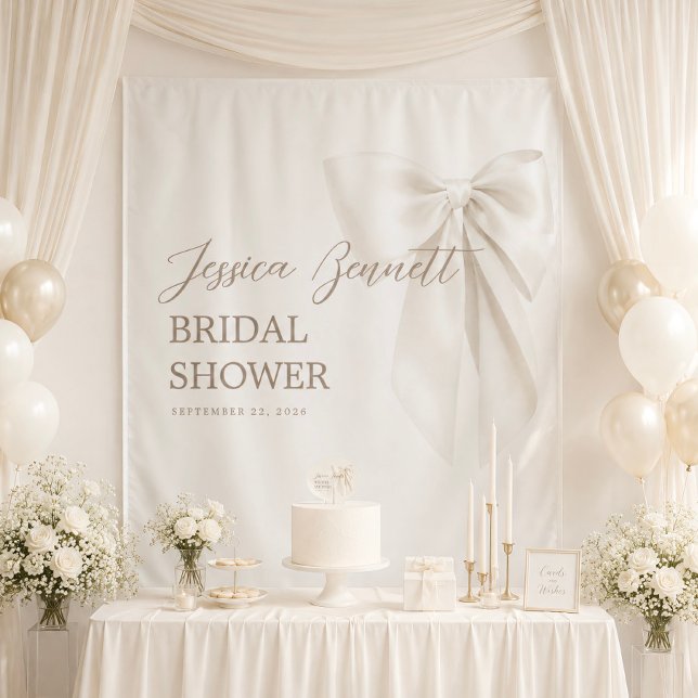 Elegant Ivory Bow Romantic Bridal Shower Neutral  Tapestry (Creator Uploaded)
