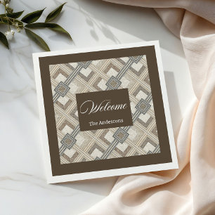 Elegant Ivory Brown Napkins Custom Name Minimalist