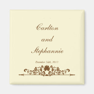 Elegant Ivory/Brown Wedding Magnet Favour
