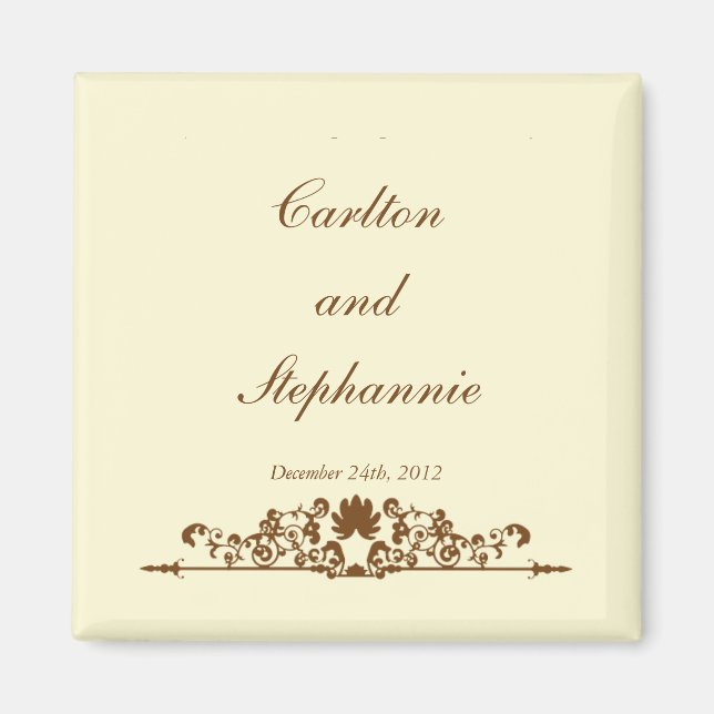 Elegant Ivory/Brown Wedding Magnet Favour (Front)