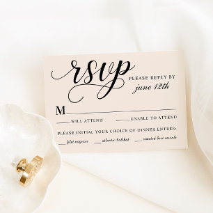 Elegant Ivory Calligraphy Wedding with Meal RSVP Card