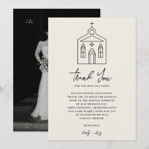 Elegant Ivory Chapel Wedding Photo Thank You Card