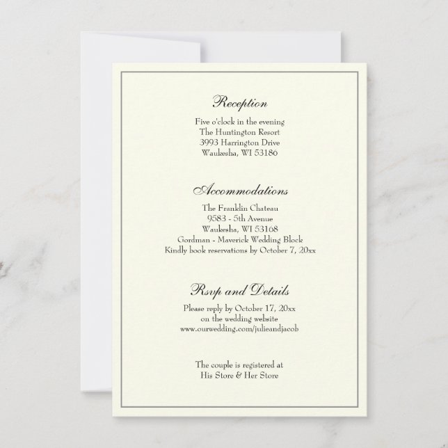 Elegant Ivory Classic Wedding Reception Invitation (Front)