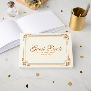 Elegant Ivory Copper Vintage Flourish Baby Shower Guest Book