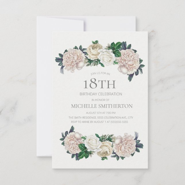 Elegant Ivory Cream Floral 18th Birthday Invitation (Front)