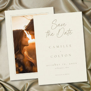 Elegant Ivory Cream Minimalist Wedding Photo Save The Date