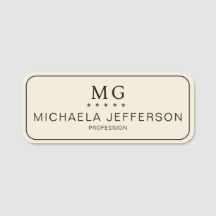 Elegant Ivory Cream Monogram: Modern Professional Name Tag