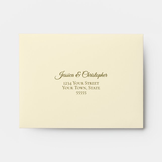 Elegant Ivory Cream with Gold Lace Wedding RSVP Envelope (Front)