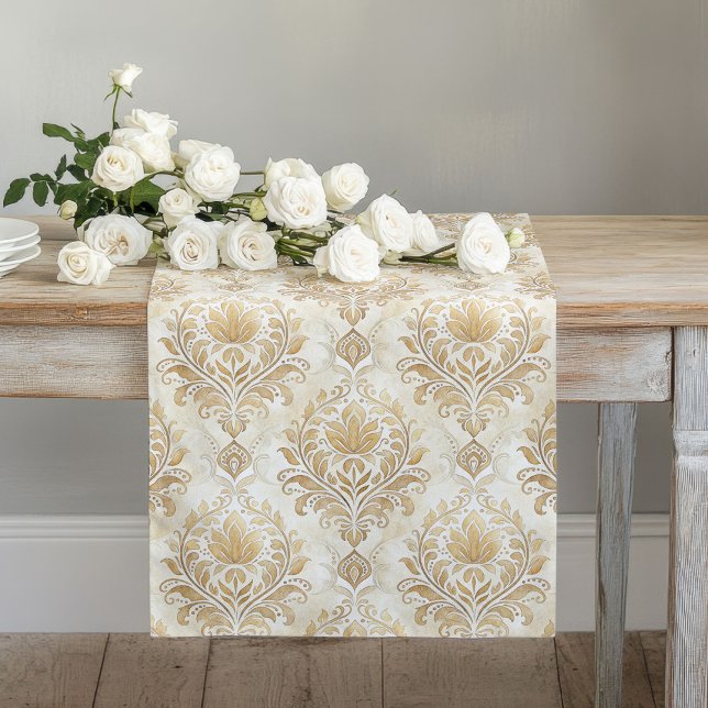 Elegant Ivory Damask Table Runner Artistic Touch (Elegant Ivory Damask Table Runner Artistic Touch)