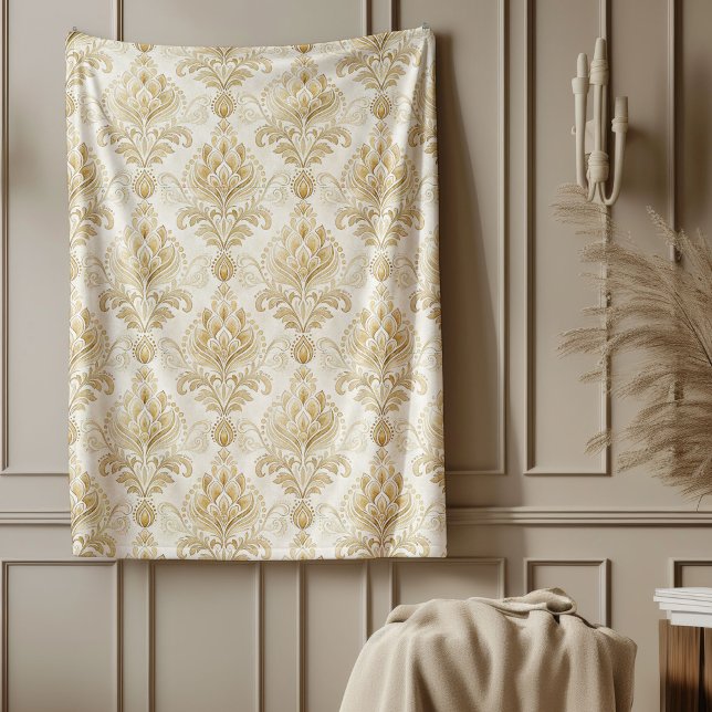 Elegant Ivory Damask Timeless Ornate Patterns Fleece Blanket (Elegant Ivory Damask Timeless Ornate Patterns Fleece Blanket)