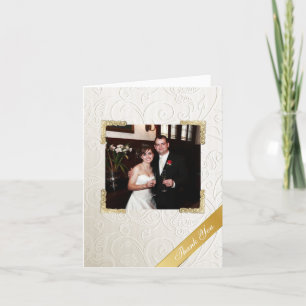 Elegant Ivory Damask Wedding Photo Thank You Card
