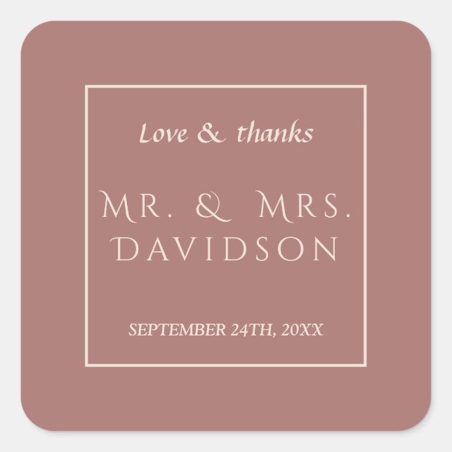 Elegant Ivory Dark Peach Frame Typography Wedding Square Sticker (Front)