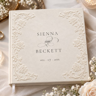 Elegant Ivory Embossed Floral Wedding Vintage Guest Book