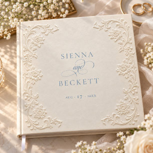 Elegant Ivory Embossed Floral Wedding Vintage Guest Book