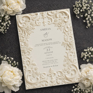 Elegant Ivory Embossed Style Baroque Wedding Invitation