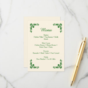 Elegant Ivory & Emerald Floral Wedding Menu