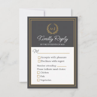 Elegant Ivory Faux Gold 3 Meal Choices Wedding  RSVP Card