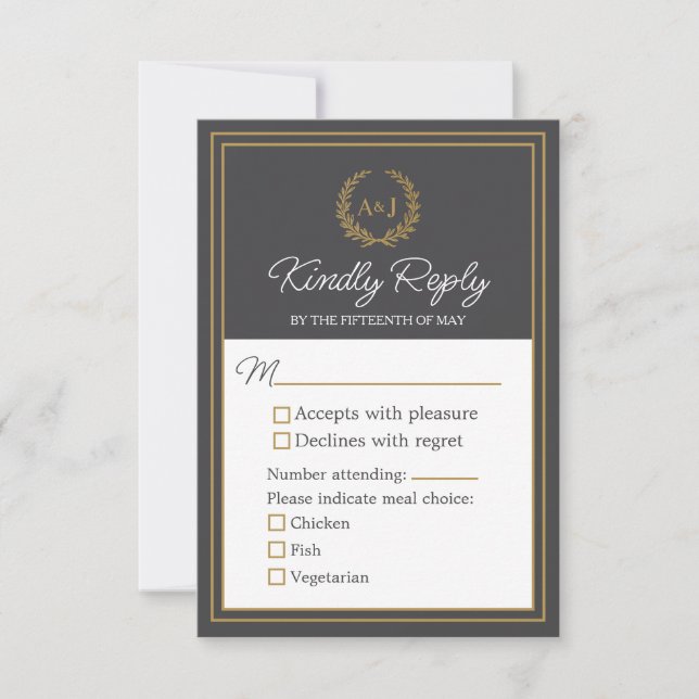 Elegant Ivory Faux Gold 3 Meal Choices Wedding  RSVP Card (Front)