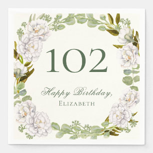 Elegant Ivory Floral 102nd Birthday Napkins