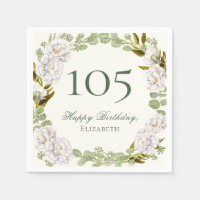 Elegant Ivory Floral 105th Birthday Napkins