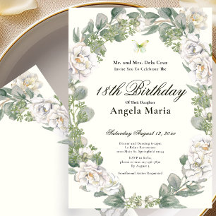 Elegant Ivory Floral 18th Birthday Debut Invitation