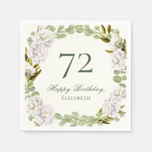 Elegant Ivory Floral 72nd Birthday Napkins
