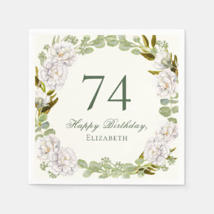 Elegant Ivory Floral 74th Birthday Napkins