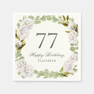 Elegant Ivory Floral 77th Birthday Napkins