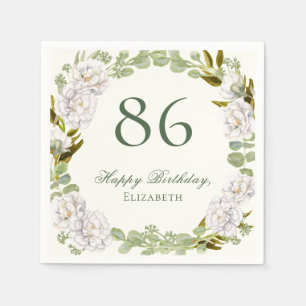 Elegant Ivory Floral 86th Birthday Napkins