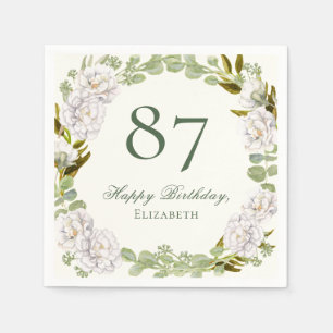 Elegant Ivory Floral 87th Birthday Napkins