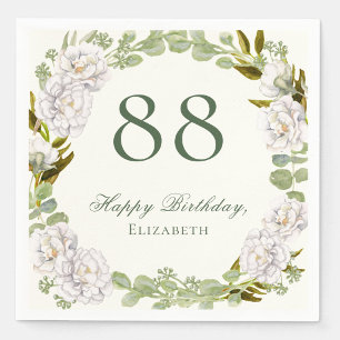 Elegant Ivory Floral 88th Birthday Napkins