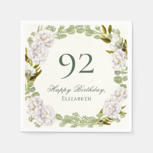 Elegant Ivory Floral 92nd Birthday Napkins