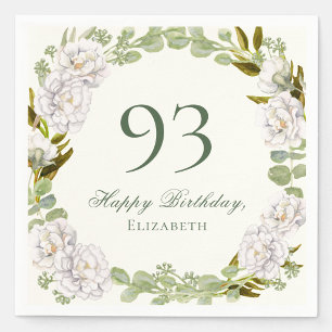 Elegant Ivory Floral 93rd Birthday Napkins