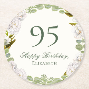 Elegant Ivory Floral 95th Birthday Coaster