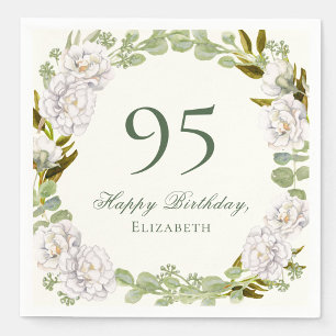 Elegant Ivory Floral 95th Birthday Napkins