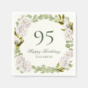 Elegant Ivory Floral 95th Birthday Napkins