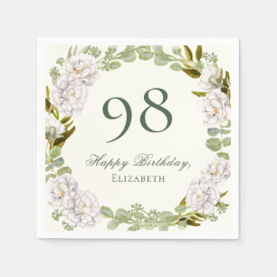 Elegant Ivory Floral 98th Birthday Napkins