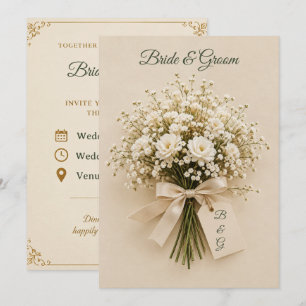 Elegant Ivory Floral Bouquet Wedding Design Invitation