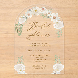 Elegant Ivory Floral Bridal Acrylic Invitation