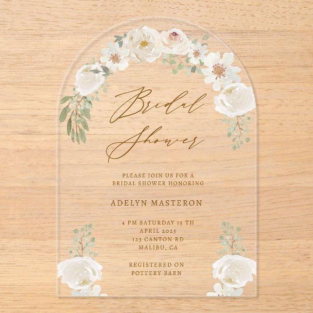 Elegant Ivory Floral Bridal Acrylic Invitation (Front)