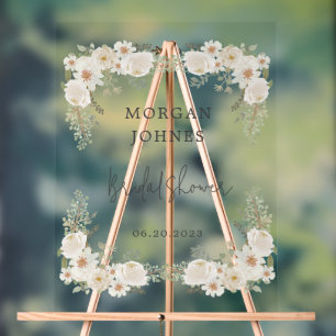 Elegant Ivory Floral Bridal Acrylic Sign