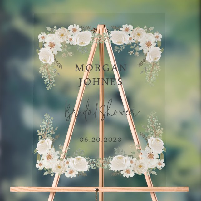 Elegant Ivory Floral Bridal Acrylic Sign (Neutral)