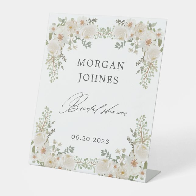 elegant ivory floral bridal  pedestal sign (Front)