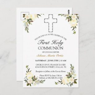Elegant Ivory Floral First Holy Communion Postcard
