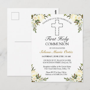 Elegant Ivory Floral First Holy Communion Postcard
